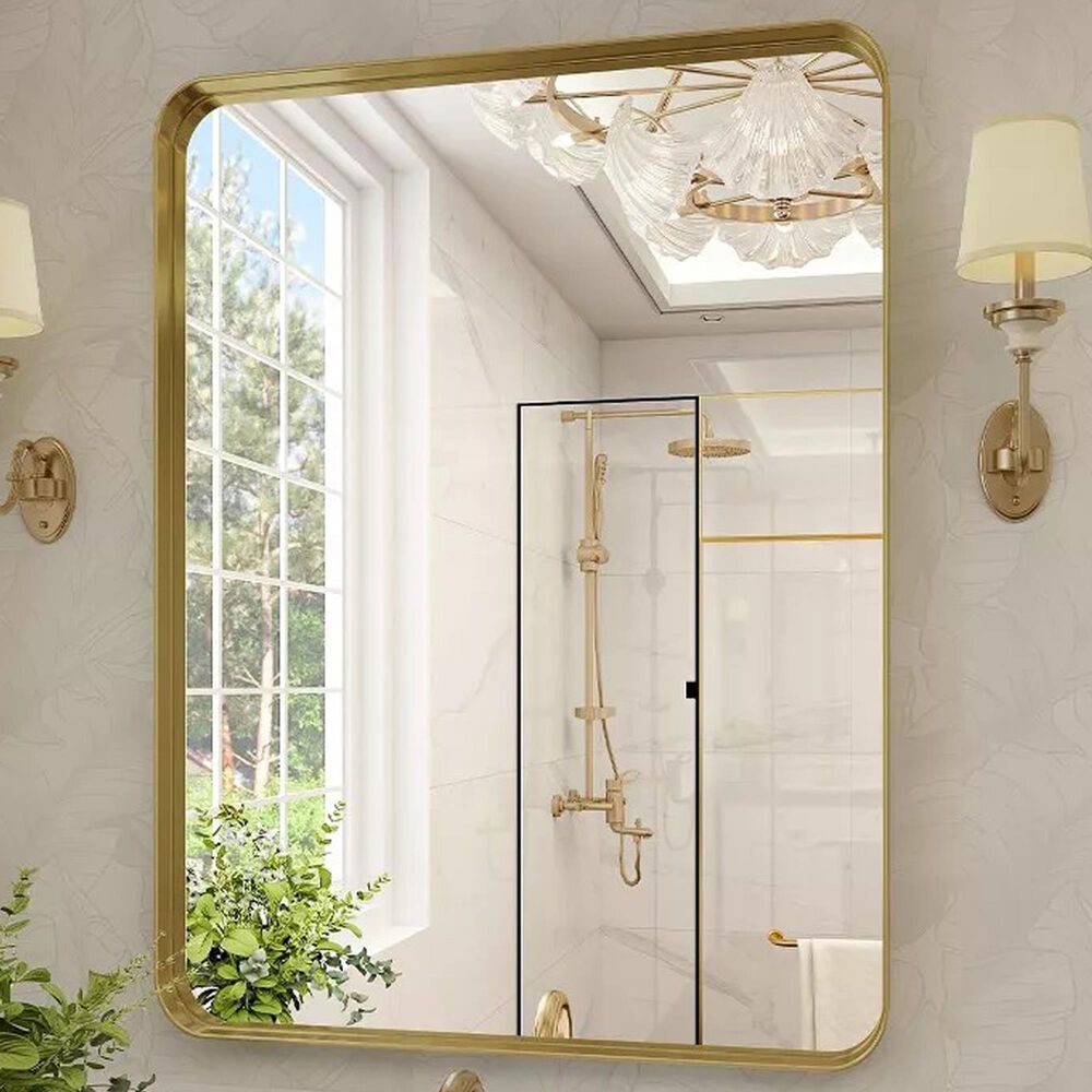 HOMLUX 40" x 30" Rectangular Decorative Wall Mirror in Gold, , large
