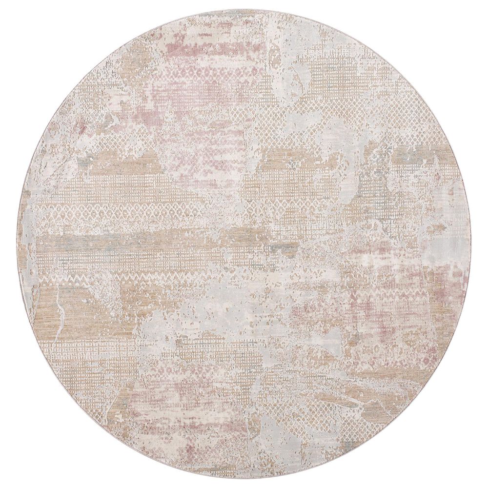 Surya Brunswick 7"10" Round Cream, Light Slate, Taupe, Tan, Dusty Pink and Blue Area Rug, , large