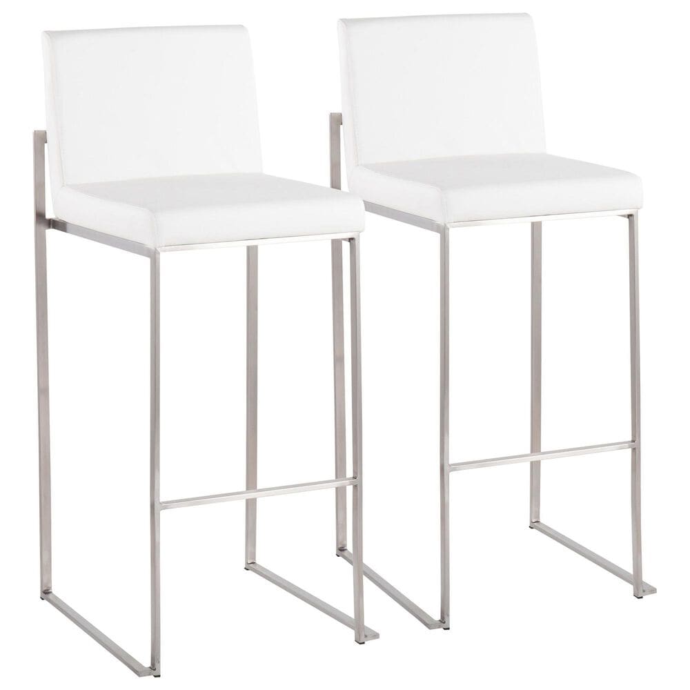 Lumisource Fuji High Back Barstool with White Faux Leather in Stainless Steel (Set of 2), , large