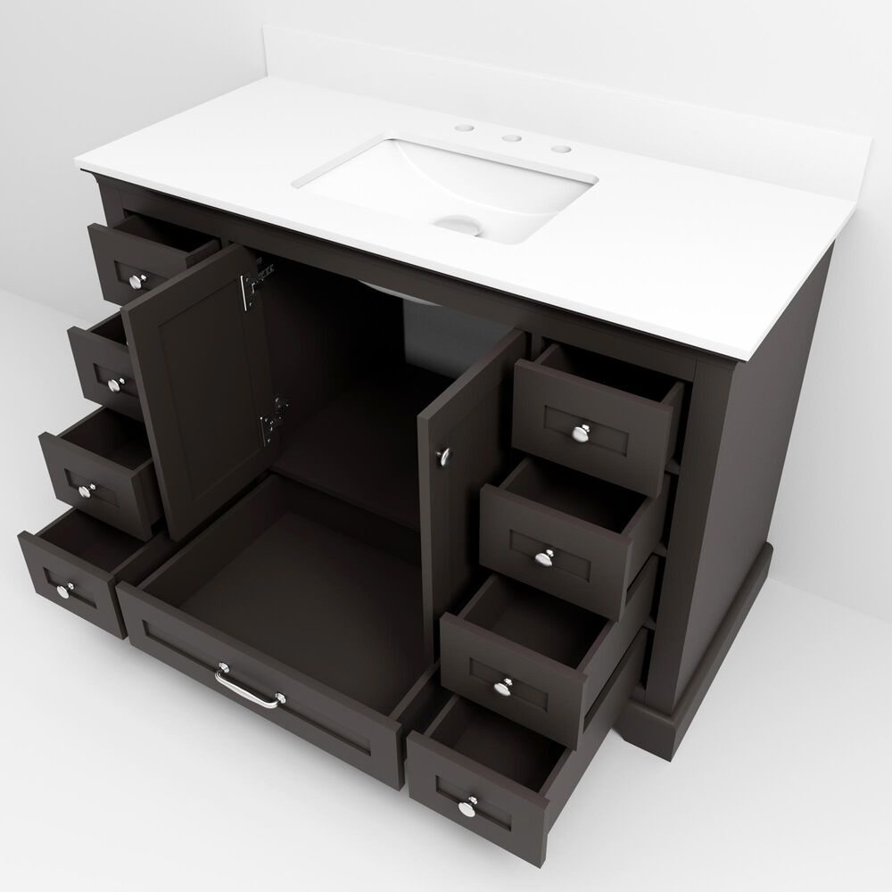 Lexora Home Dukes 48&quot; Single Bathroom Vanity in Espresso with 2 cm White Quartz Top and Rectangular Sink, , large