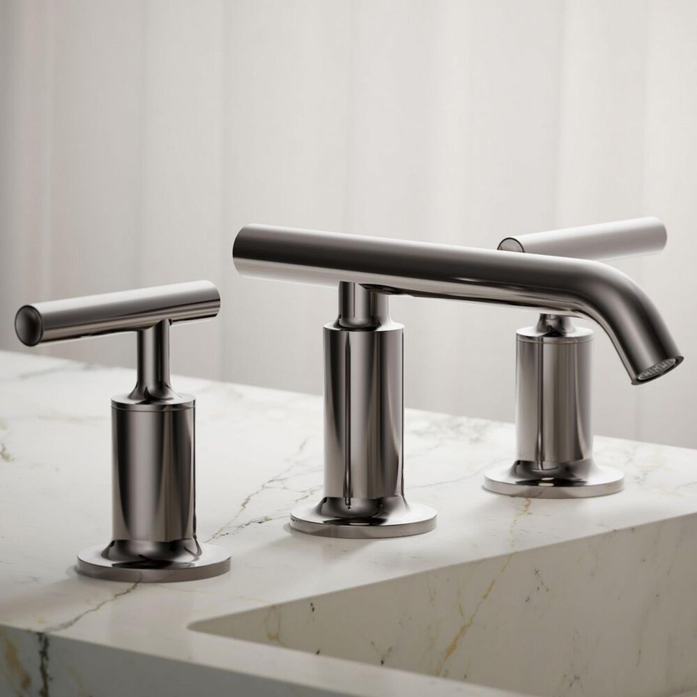 Kohler Purist Widespread Bathroom Sink Faucet with Lever Handles and Low Gooseneck Spout in Vibrant Titanium, , large