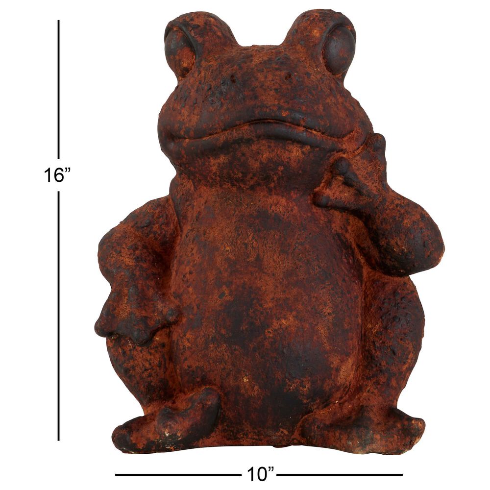 Maple and Jade 16&quot; Rustic Magnesium Oxide Frog Garden Sculpture in Rust, , large