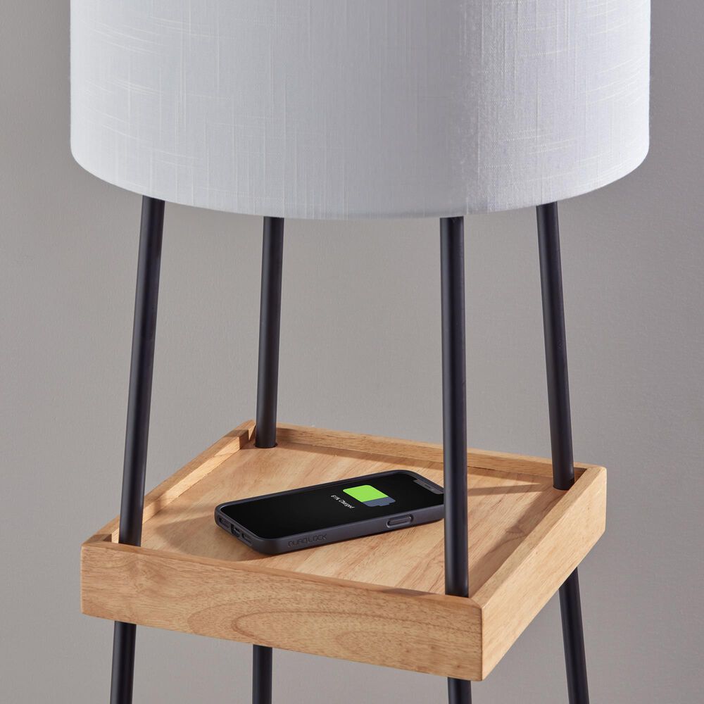 Adesso Henry Shelf Floor Lamp in Black and Natural, , large