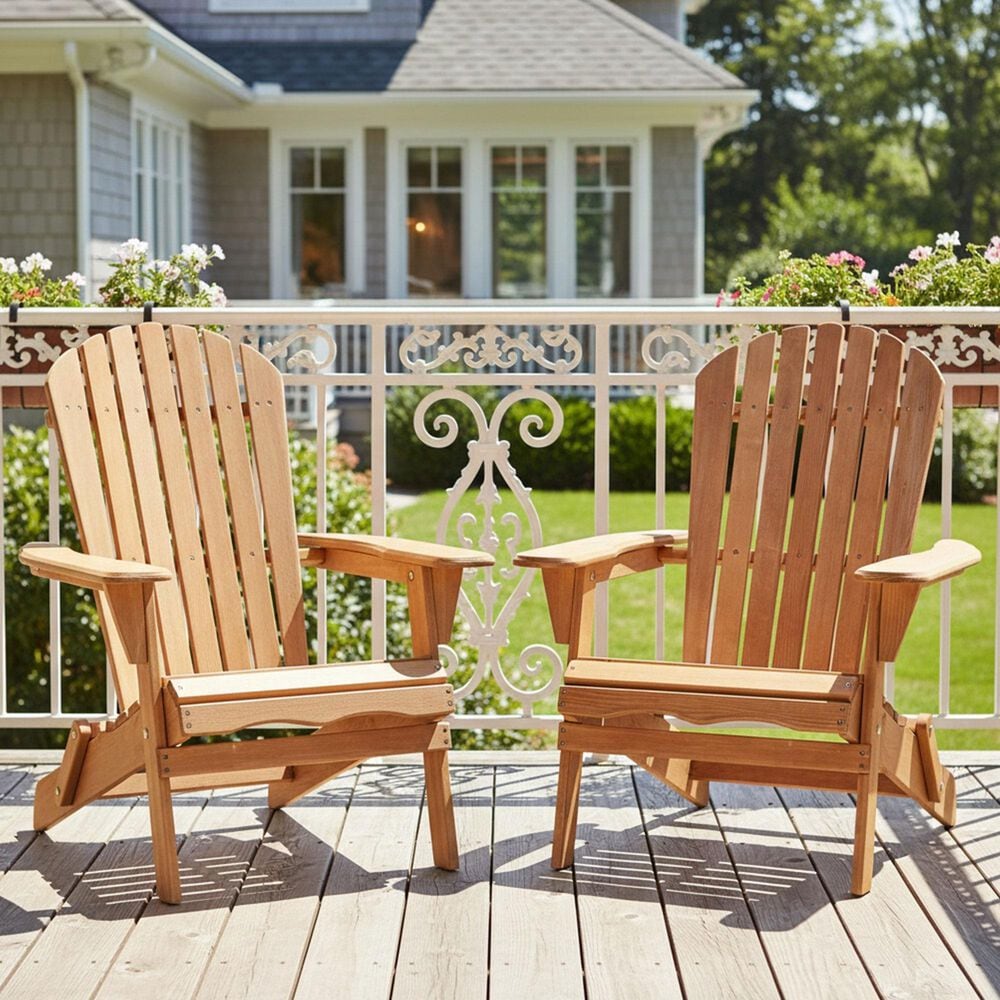 Hearth and Haven Outdoor Folding Adirondack Chair in Light Brown (Set of 2), , large