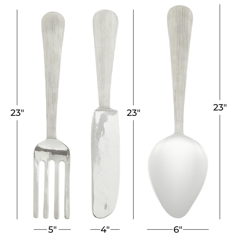 Maple and Jade 23&quot; x 6&quot; Kitchen Utensils Wall Decor in Silver &#40;Set of 3&#41;, , large