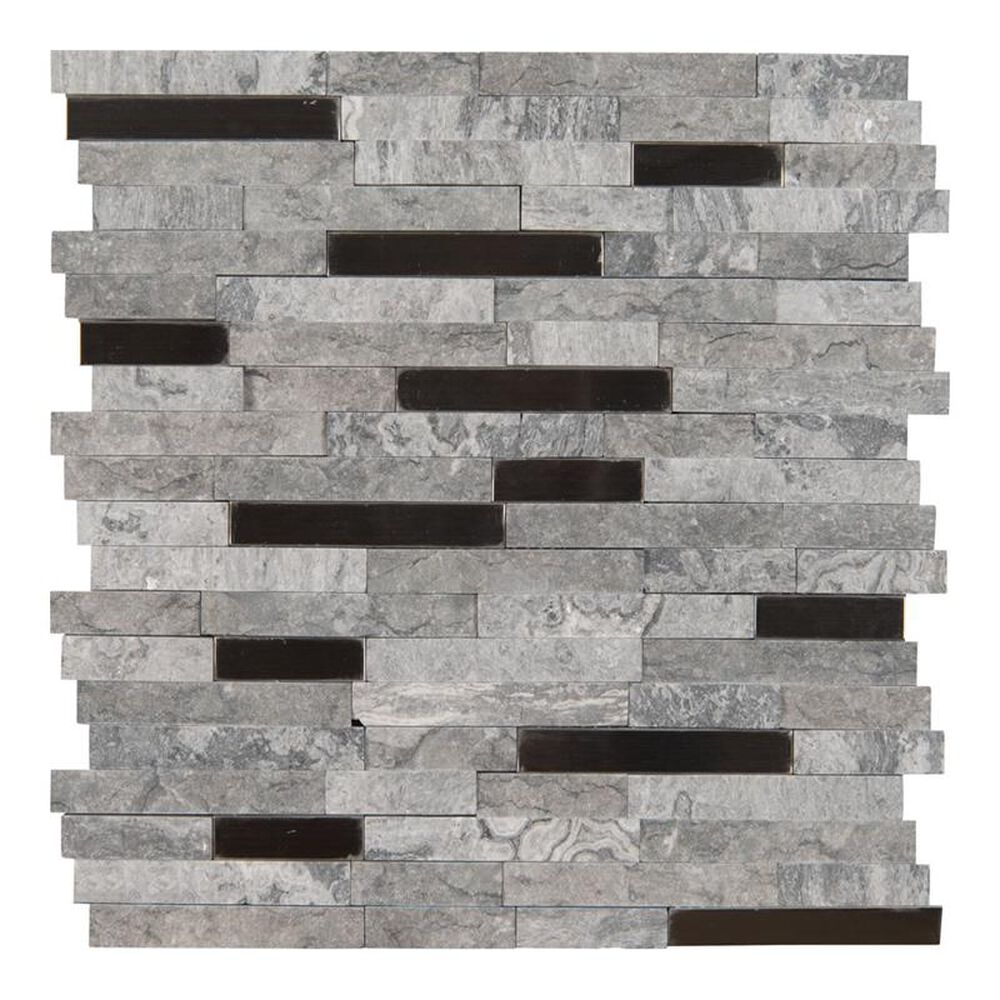 MS International Eclipse 12" x 12" Glass and Stone Metal Mosaic Sheet, , large