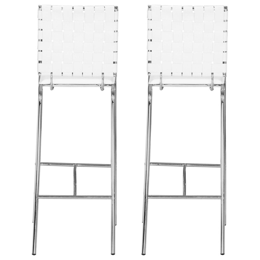 Zuo Modern Criss Cross Bar Stools in White and Silver &#40;Set of 2&#41;, , large