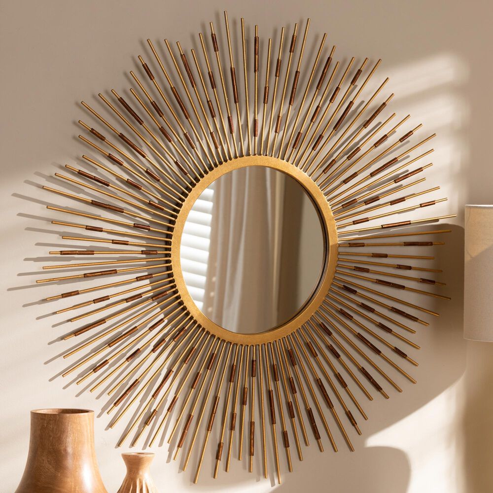 Baxton Studio Apollonia Sunburst Accent Wall Mirror in Gold, , large
