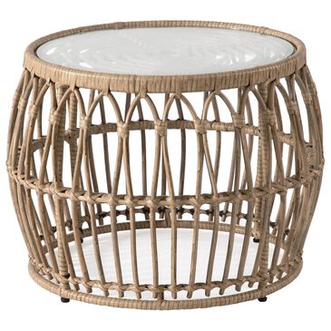 Furniture of America Serene Glass Top Round Patio Coffee Table in Natural, , large