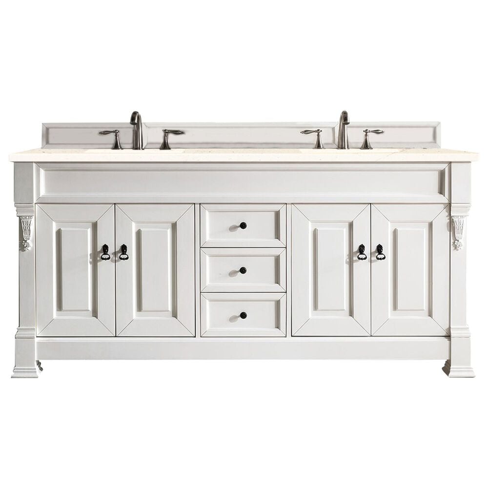 James Martin Vanities Brookfield 72" Double Bathroom Vanity in Bright White with 3 cm Eternal Marfil Quartz Top and Rectangle Sinks, , large