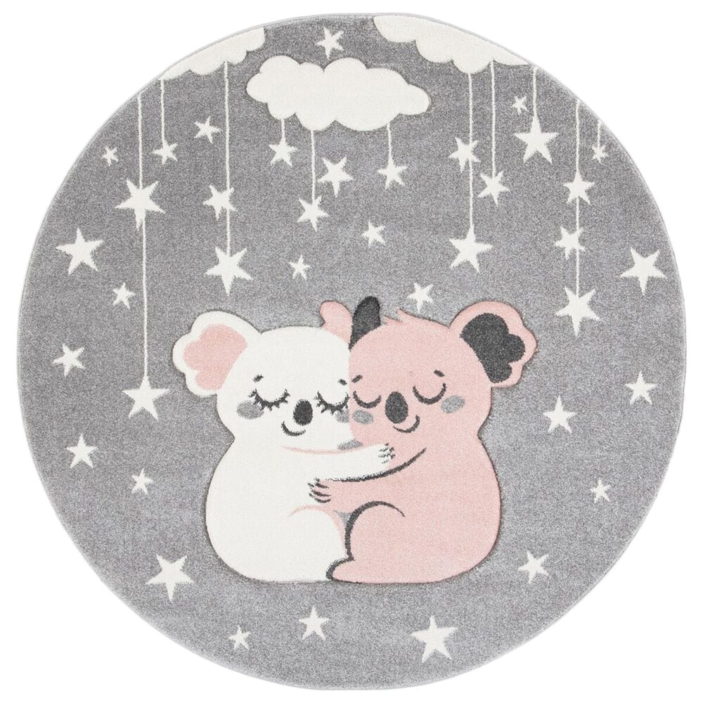 Safavieh Carousel Animals 5"3" Round Grey and Ivory Kids Area Rug, , large
