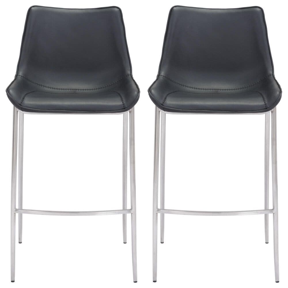 Zuo Modern Magnus Bar Chair in Black and Silver &#40;Set of 2&#41;, , large