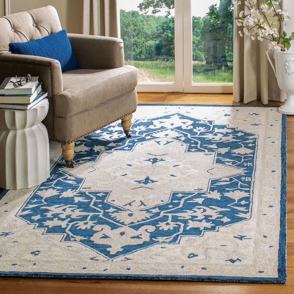 Safavieh Micro-Loop 9&#39; x 12&#39; Navy and Ivory Area Rug, , large