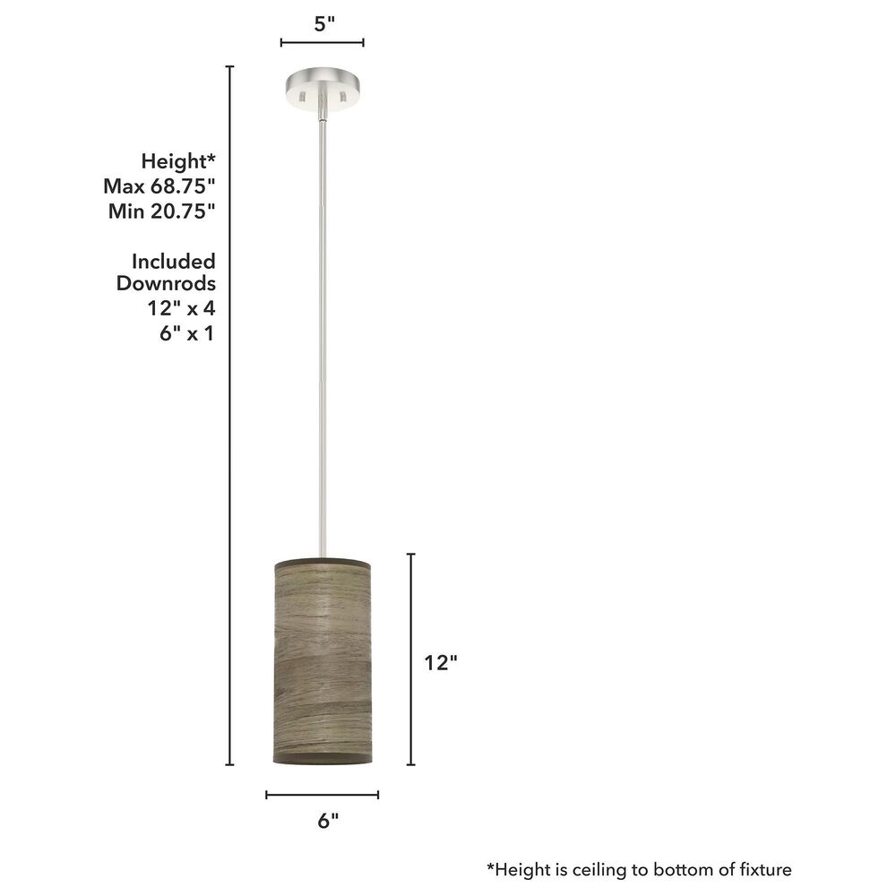 Hunter Solhaven 1-Light Mini Pendant with Warm Grey Oak Shade in Brushed Nickel, , large