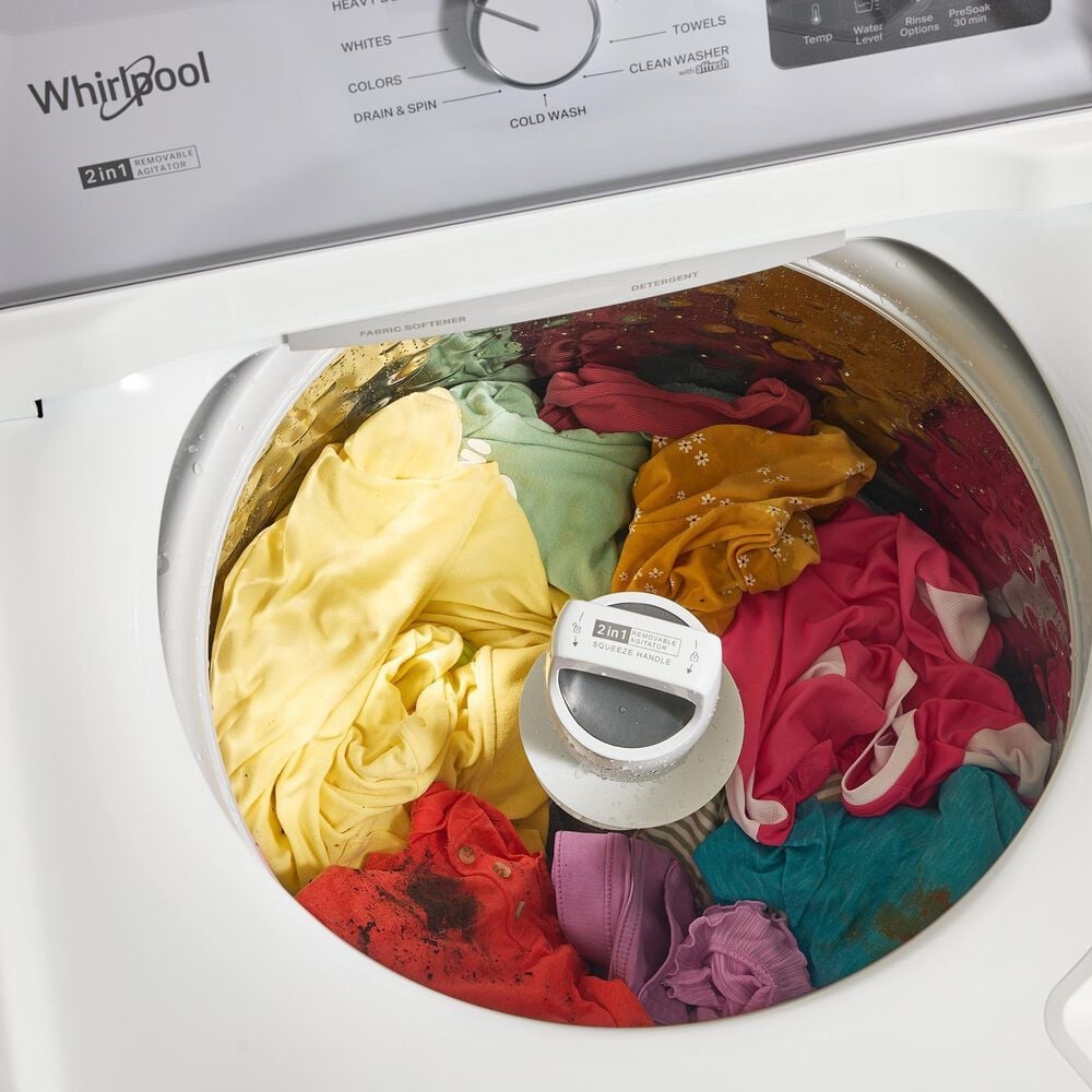 Whirlpool 4.2 - 4.3 Cu. Ft. Top Load Washer with 2-in-1 Removable Agitator and Soft Close Glass Lid in White, , large