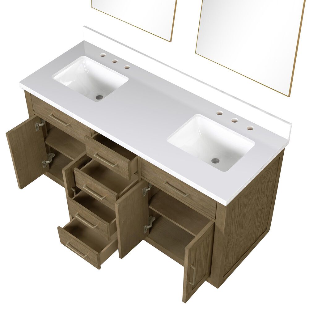 Lexora Home Abbey 60&quot; Double Bathroom Vanity in Grey Oak with 2 cm White Cultured Marble Top, Rectangular Sinks and 28&quot; Mirrors, , large