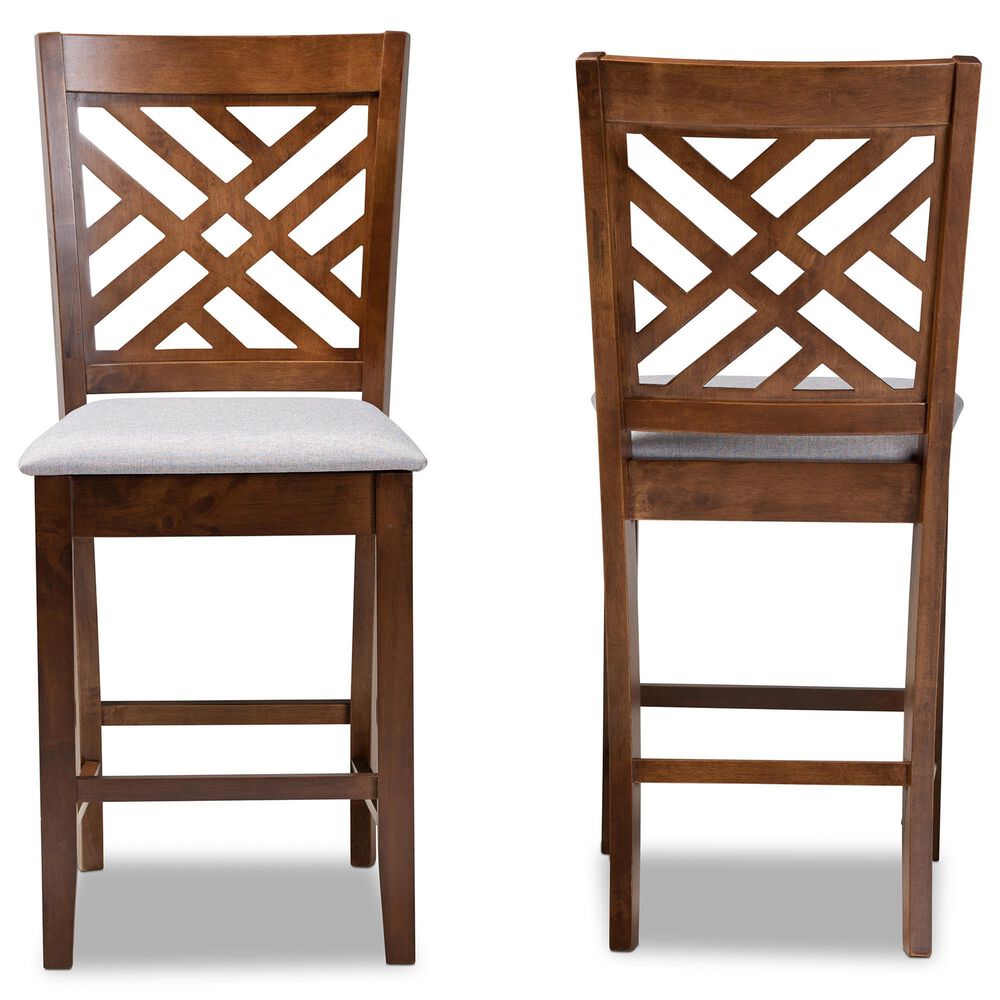 Baxton Studio Caron Counter Height Pub Chair with Grey Cushion in Walnut Brown (Set of 2), , large