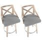 LumiSource Charlotte Swivel Counter Stool with Light Grey Fabric Upholstery in Whitewashed and Chrome (Set of 2), , large