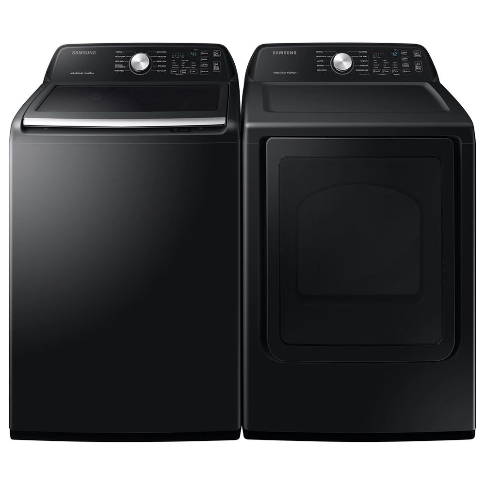 Samsung 4.5 Cu. Ft. Top Load Washer and 7.4 Cu. Ft. Gas Dryer Laundry Pair in Black Stainless Steel, , large