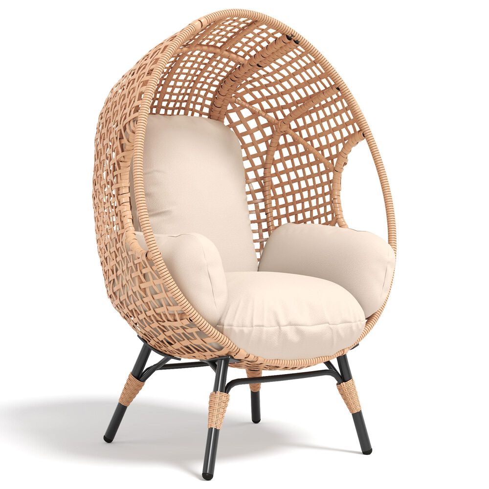 Hearth and Haven Outdoor Egg Chair with Lattice Back Natural in Beige, , large