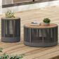 Hearth and Haven 2-Piece Outdoor Coffee Table and Side Table Set with Woven Rope Design in Grey and Teak, , large
