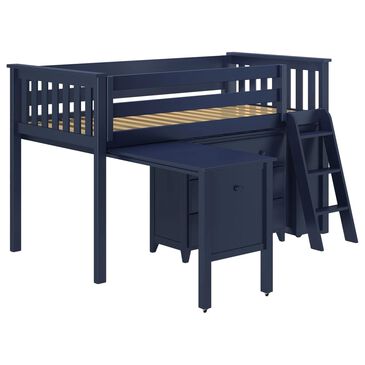 Maxwood Furniture Windsor 2 Low Loft Bed with 3-Drawer Dresser, Bookcase and Pull-Out Desk in Blue, , large