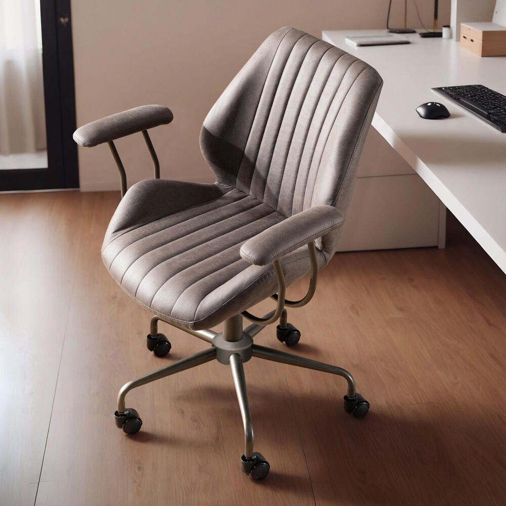 HOMLUX Mid Back Ergonomic Office Chair with Suede Leather in Gray, , large