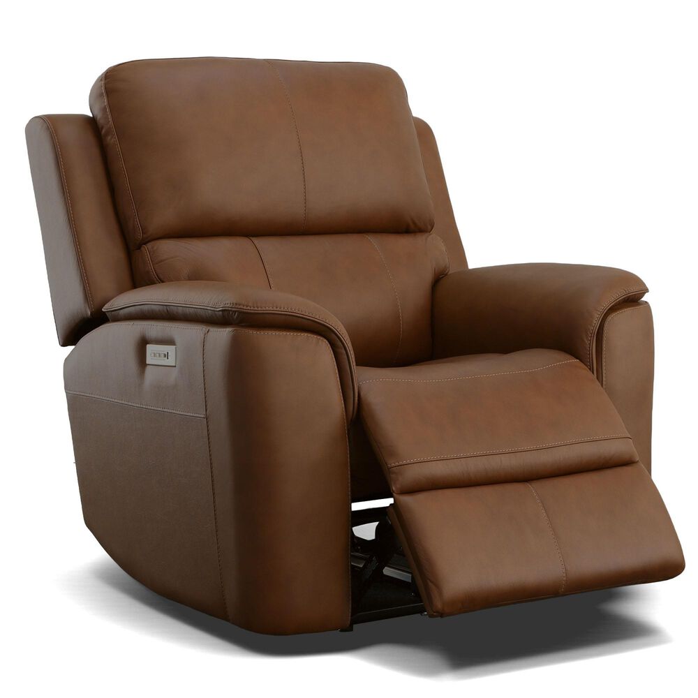 Flexsteel Henry Power Recliner with Headrest and Lumbar in Caramel, , large