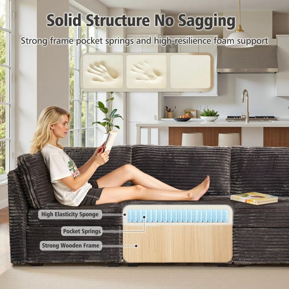 HOMLUX 5-Piece Oversize Mod Sectional in Gray, , large