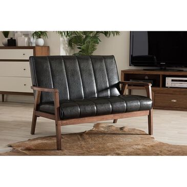 Baxton Studio Nikko Wooden Loveseat in Black , , large