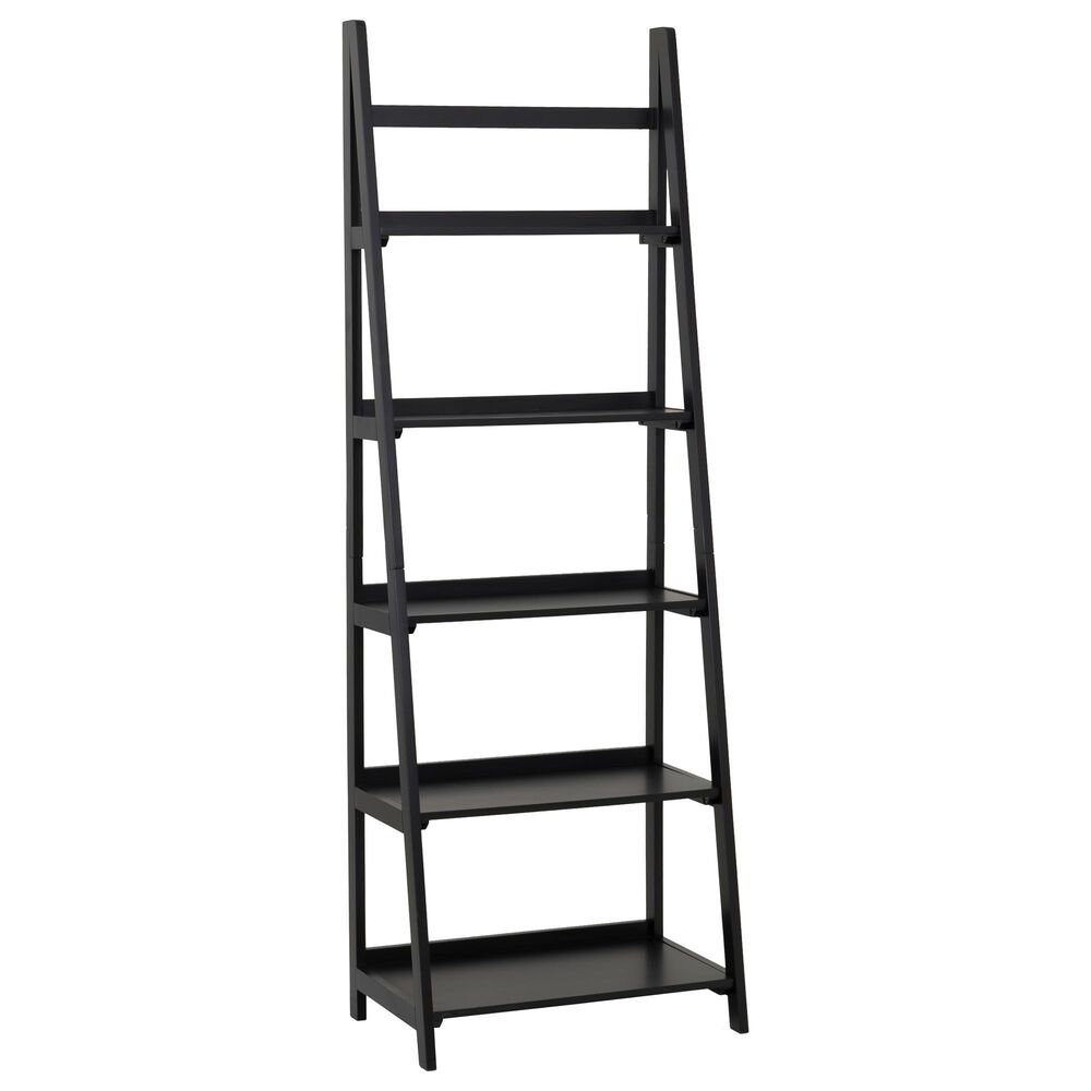 Linon Home Decor Charlotte 5-Shelf Ladder Bookcase in Black, , large
