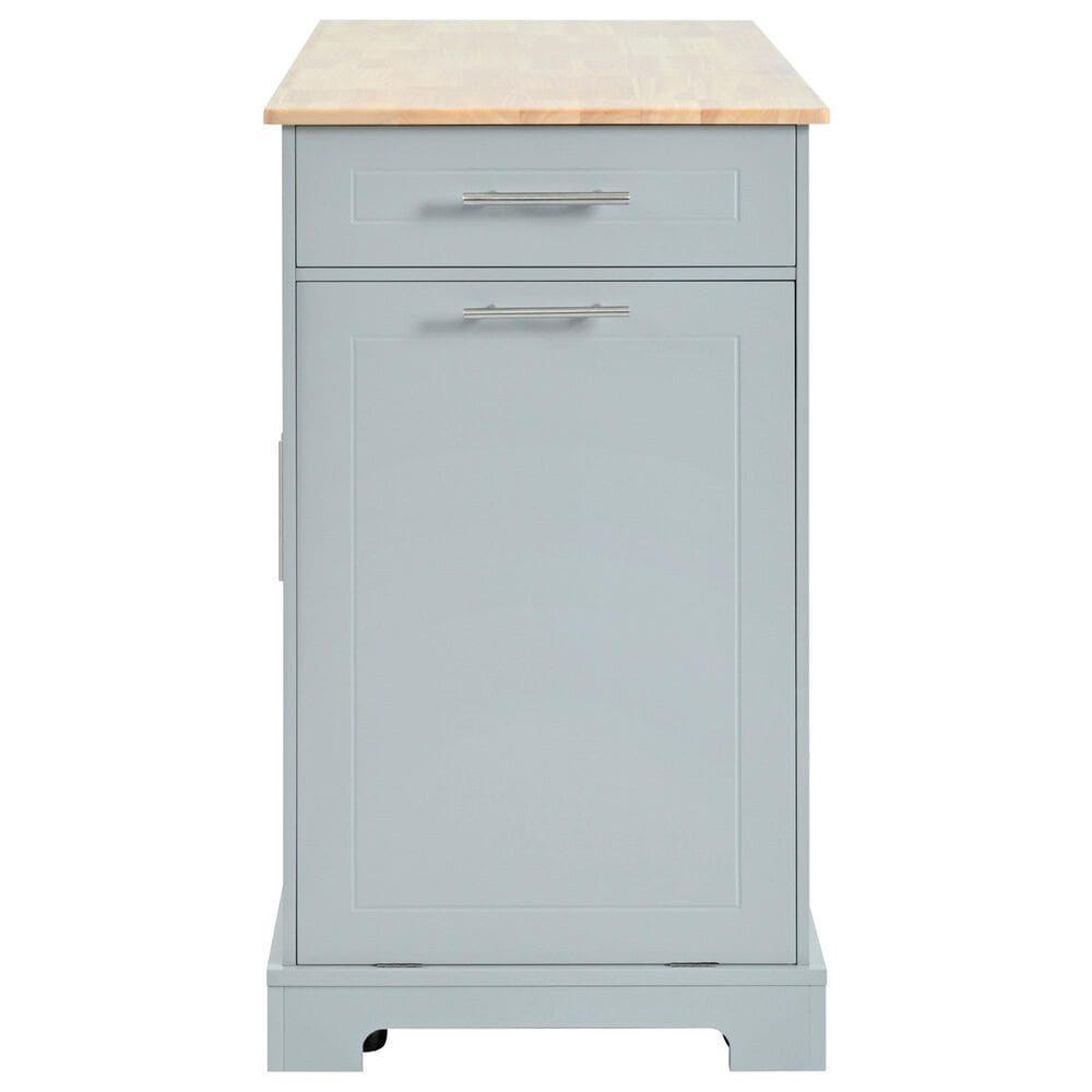HOMLUX 47" Fluted Kitchen Island with Trash Can Storage Cabinet in Grey, Blue and Natural, , large