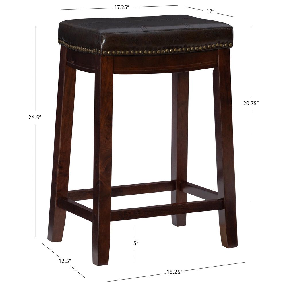 Linon Home Decor Claridge Counter Stool with Brown Cushion in Dark Brown (Set of 2), , large