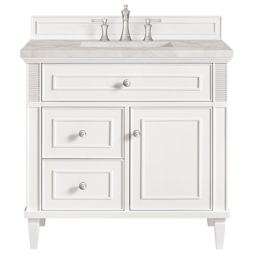 James Martin Vanities Lorelai 36&quot; Single Vanity in Bright White with 3 cm Victorian Silver Quartz Top, , large