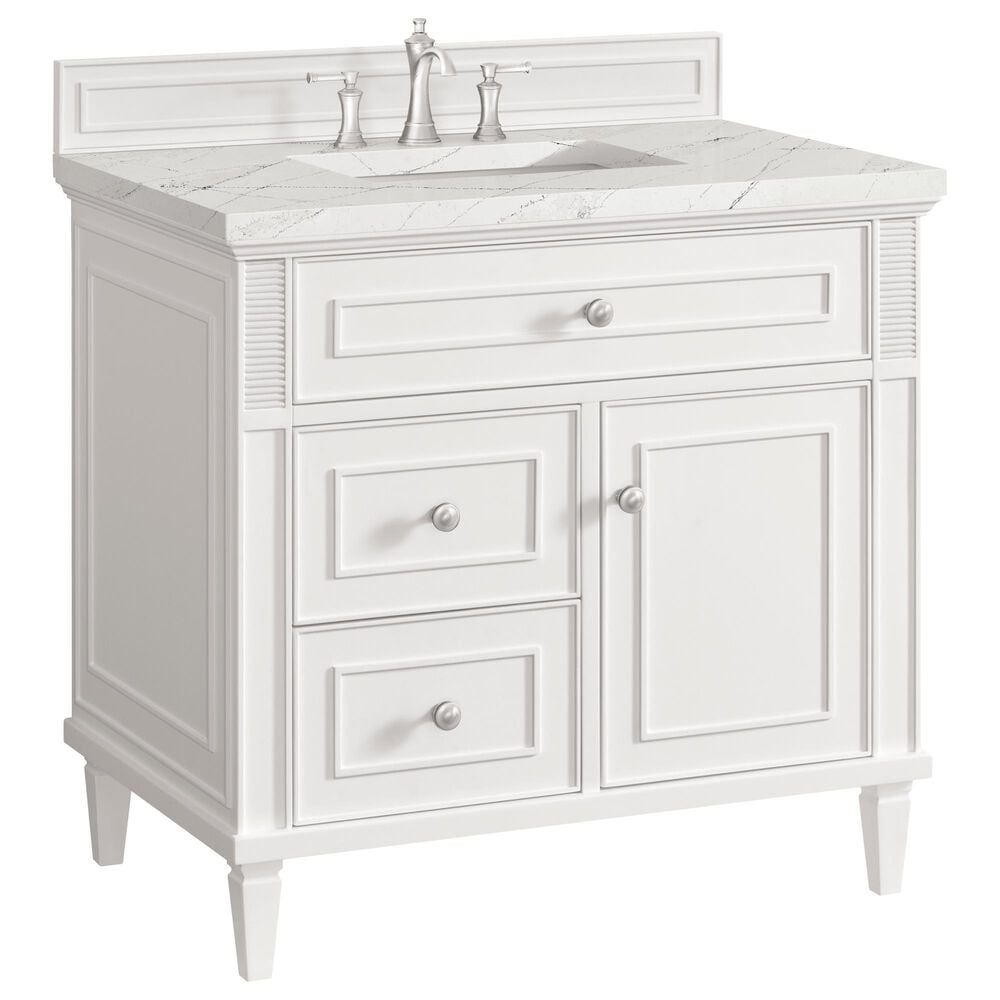 James Martin Vanities Lorelai 36" Single Vanity in Bright White with 3 cm Ethereal Noctis Quartz Top, , large