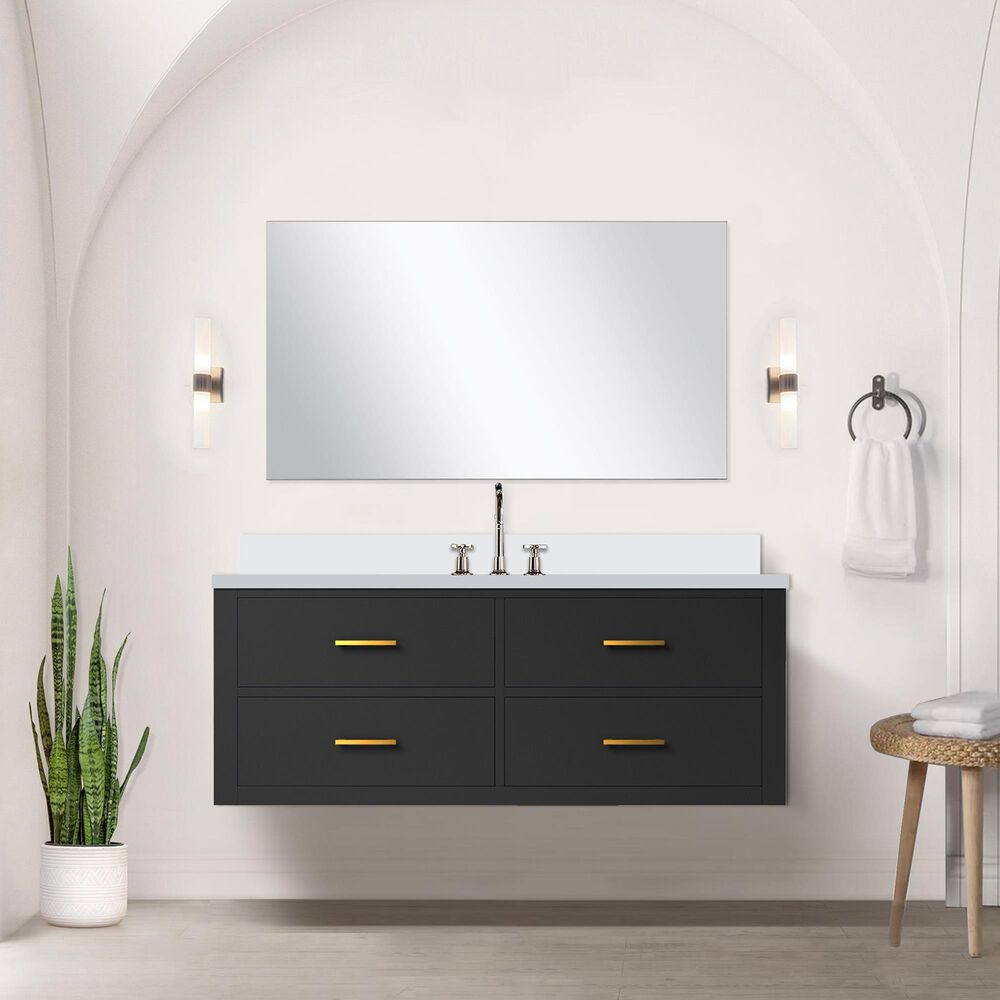 Lexora Home Castor 48&quot; Single Bathroom Vanity in Black with 2 cm White Quartz Top and Rectangular Sink, , large