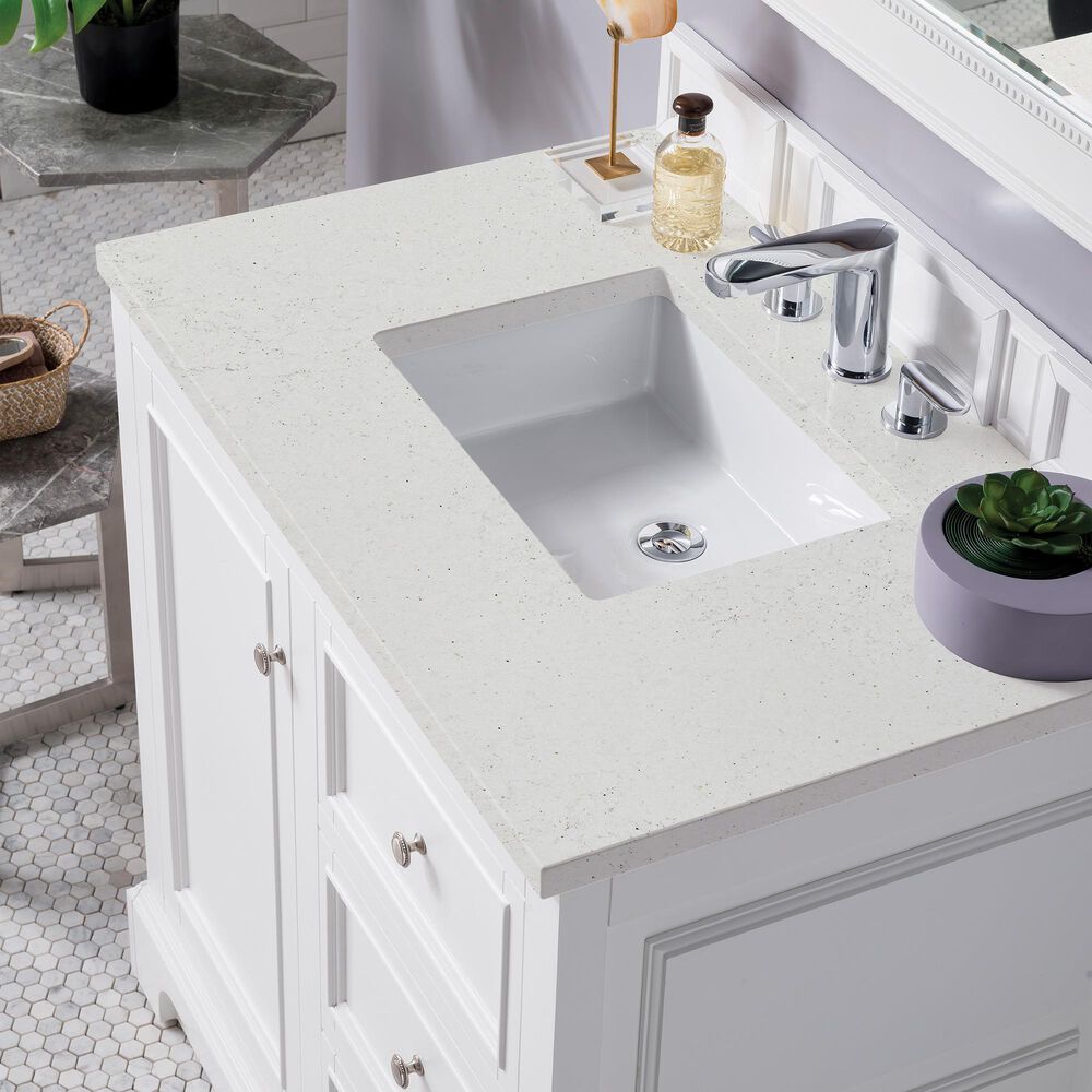 James Martin Vanities De Soto 36" Single Bathroom Vanity in Bright White with 3 cm Lime Delight Quartz Top and Rectangular Sink, , large