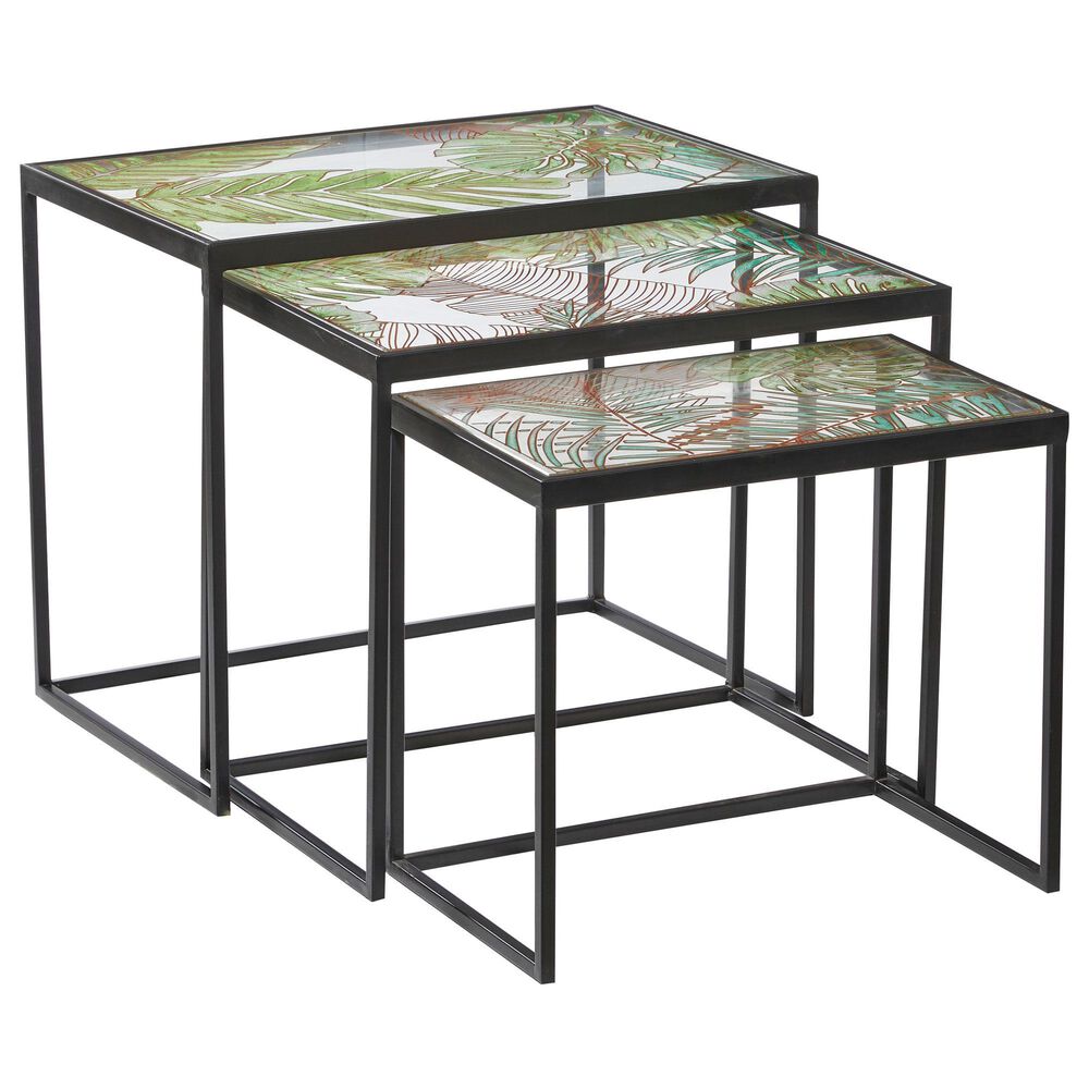Uma Enterprises Accent Tables in Black, Green, and Orange Leaves (Set of 3), , large