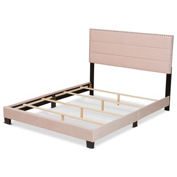 Baxton Studio Tamira Full Upholstered Bed in Light Pink/Black, , large