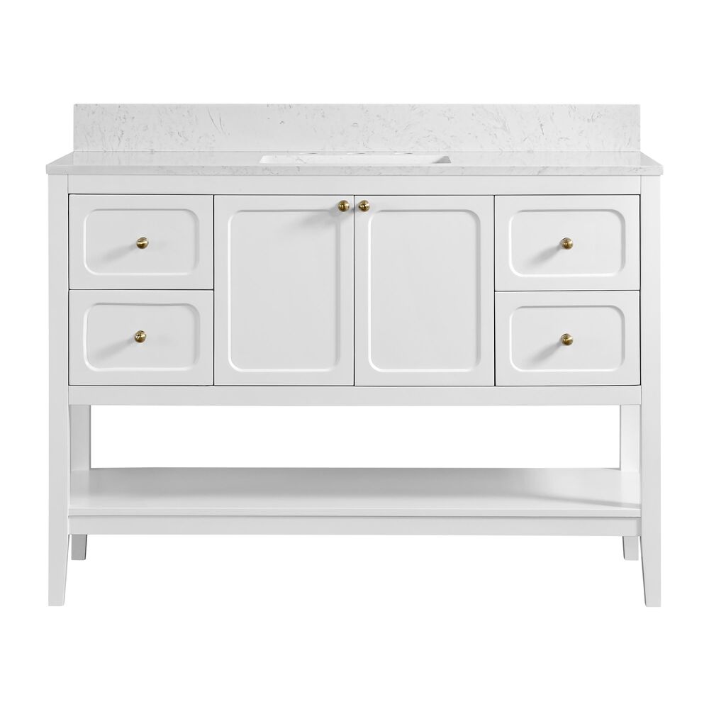 37B Ravello 48" Single Bathroom Vanity Cabinet in Bright White with Marble Top and Backsplash, , large