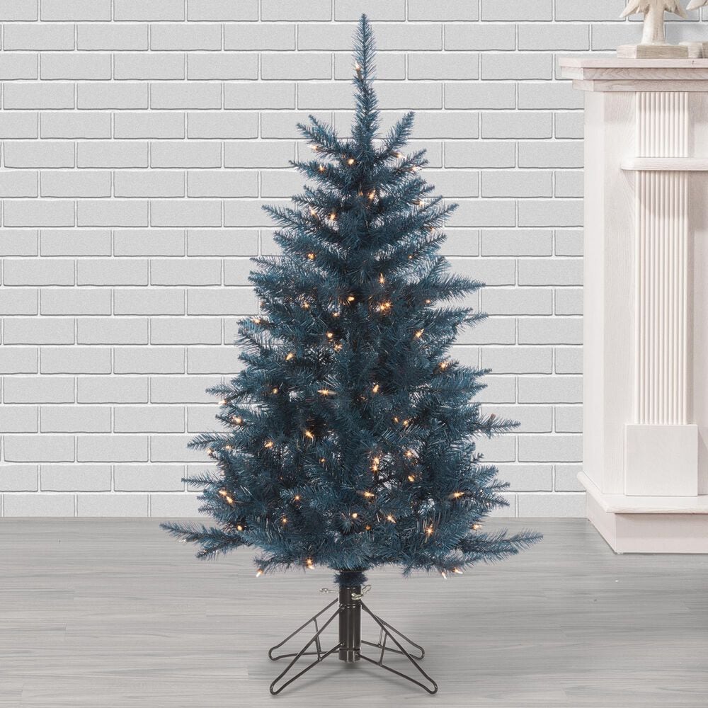 The Gerson Company 4&#39; Pre-Lit Tuscany Tinsel Christmas Tree in Dark Blue, , large