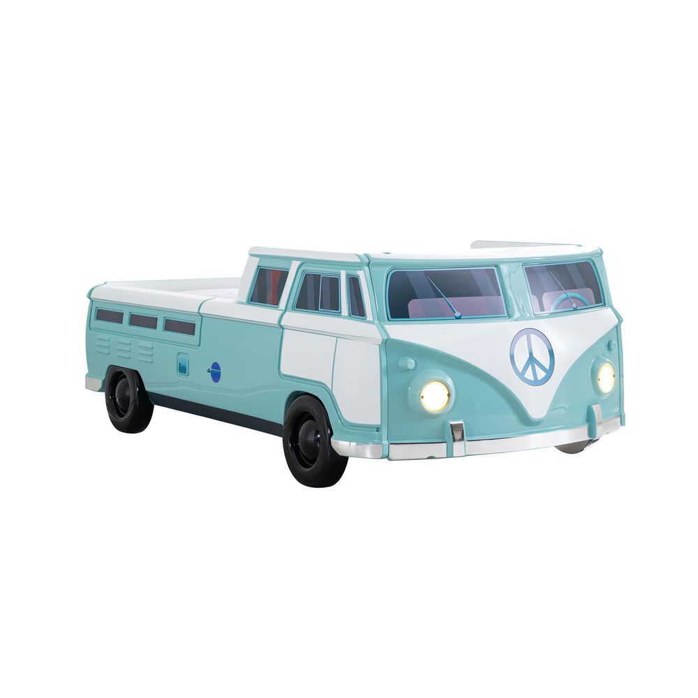 Furniture of America Peace Bus Twin Bed in Teal with LED Lights and Sound Effects, , large