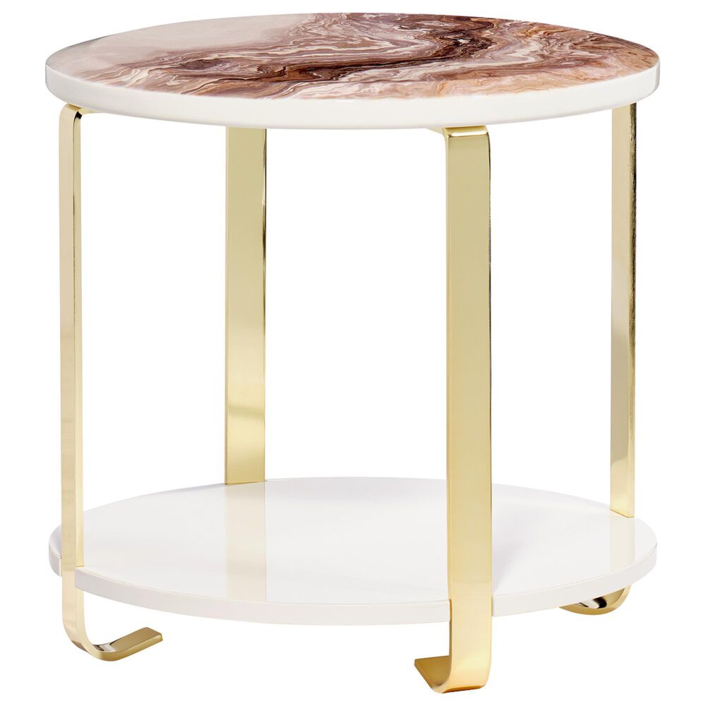 Vista Haus Ariana End Table in Gold and White, , large