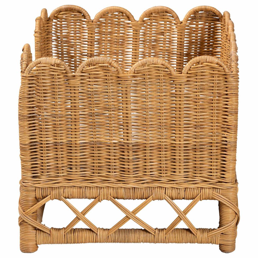 Baxton Studio Palm Rattan Pet Bed with Removable Cushion in Light Honey, , large