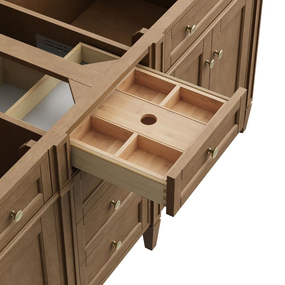 James Martin Brittany 72" Double Bathroom Vanity in Pecan with 3 cm Carrara Marble Top and Rectangular Sinks, , large