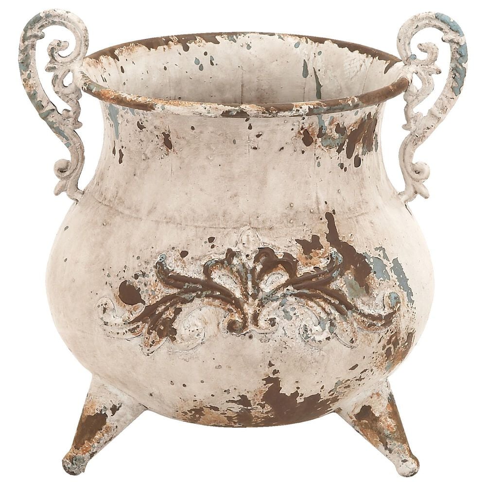Maple and Jade 11" x 11" Metal Vase in White, , large