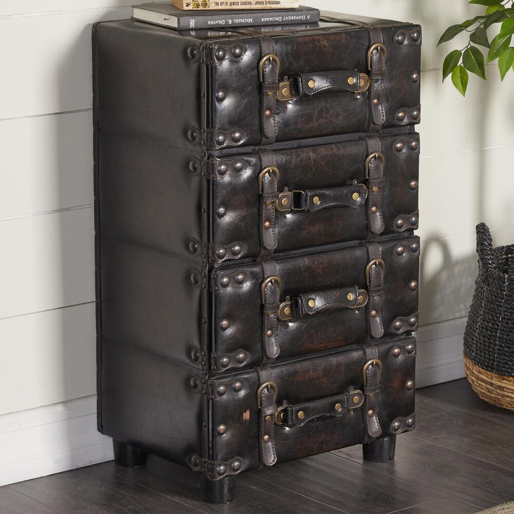 Maple and Jade 4-Drawer Room Chest with Buckle Strap and Stud Detail in Black, , large