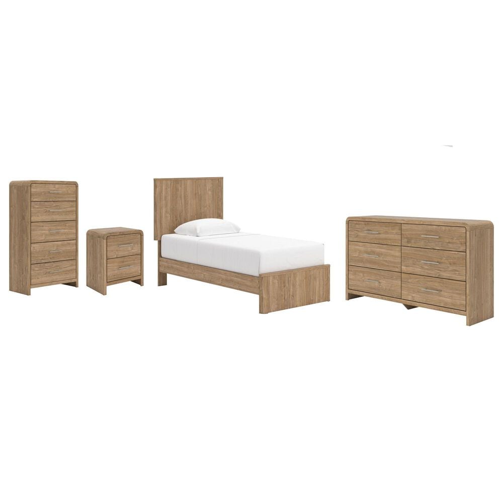 Ashley Gramburg 4 Piece Twin Platform Panel Bedroom Set in Warm Brown, , large