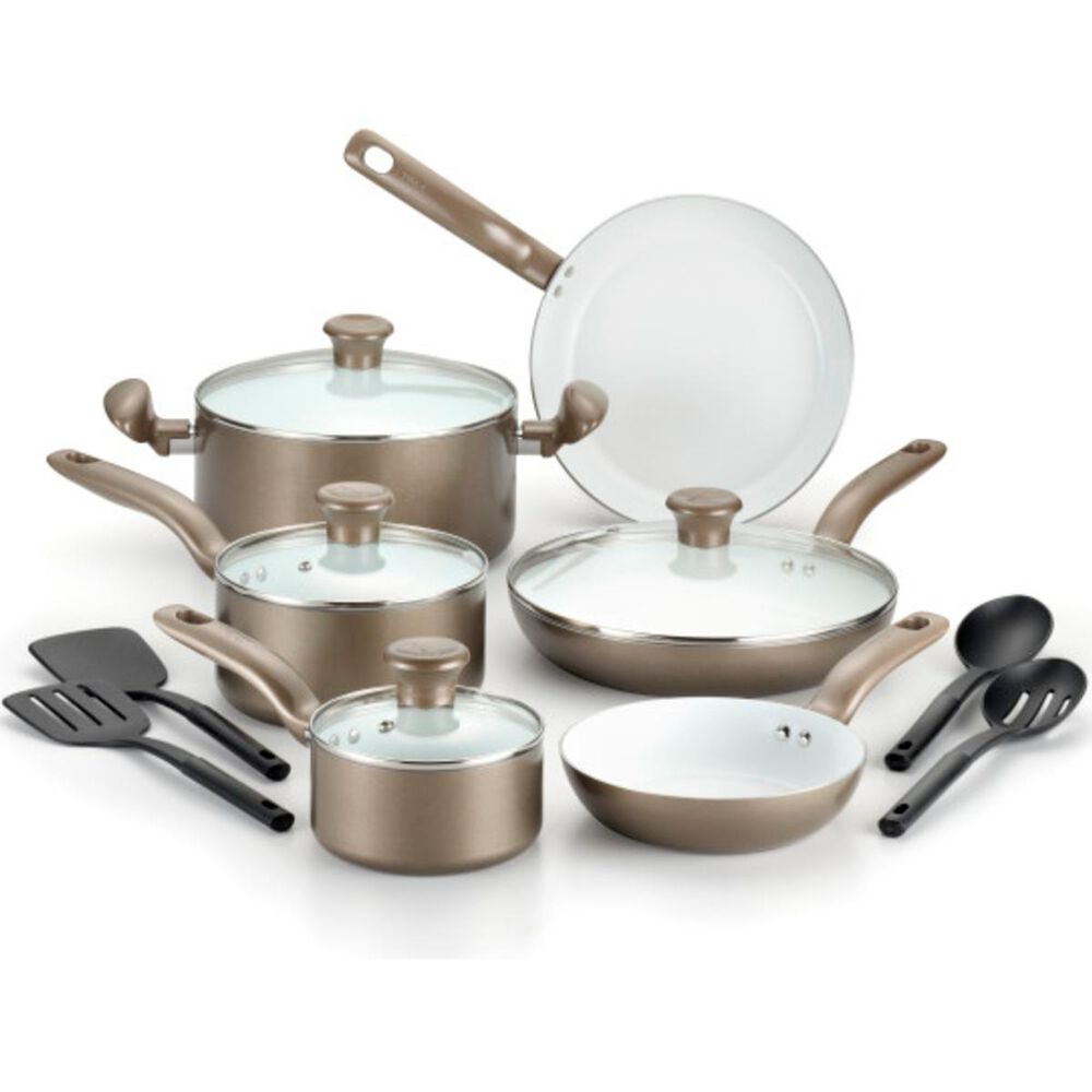 T-Fal Initiatives 14-Piece Ceramic Cookware Set in Champagne Gold, , large