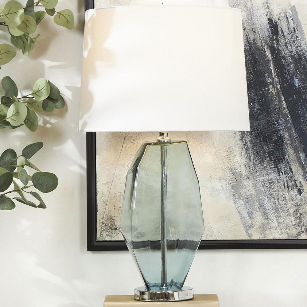 Maple and Jade Glass Angular Table Lamp in Teal, , large
